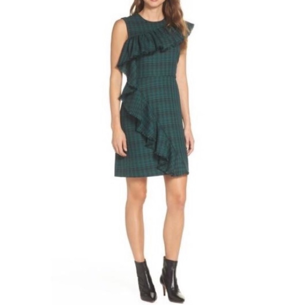 NWT Chelsea28 Ruffle Detail Plaid Sheath Dress Size 10